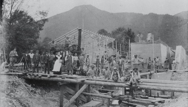 Bau der Weißach-Werke im August 1896 / Quelle: E-Werk Tegernsee 