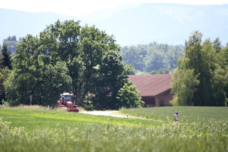 Die einen arbeiten, die anderen radeln: Auf der Straße gen Thann ist bei diesem Wetter viel Betrieb.