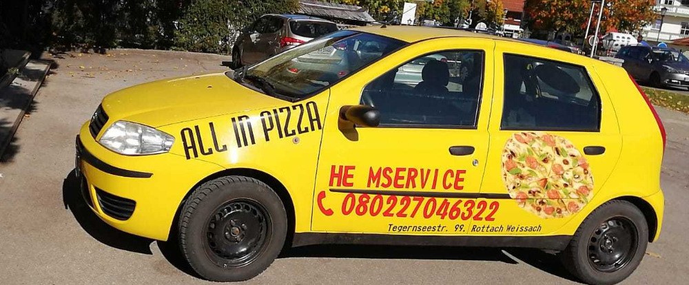 Gelber Flitzer bringt Pizza am Tegernsee